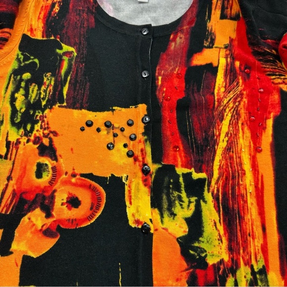 Susan Graver Beaded Abstract Cardigan Sweater Women Medium 3/4 Sleeves Colorful - Picture 6 of 9